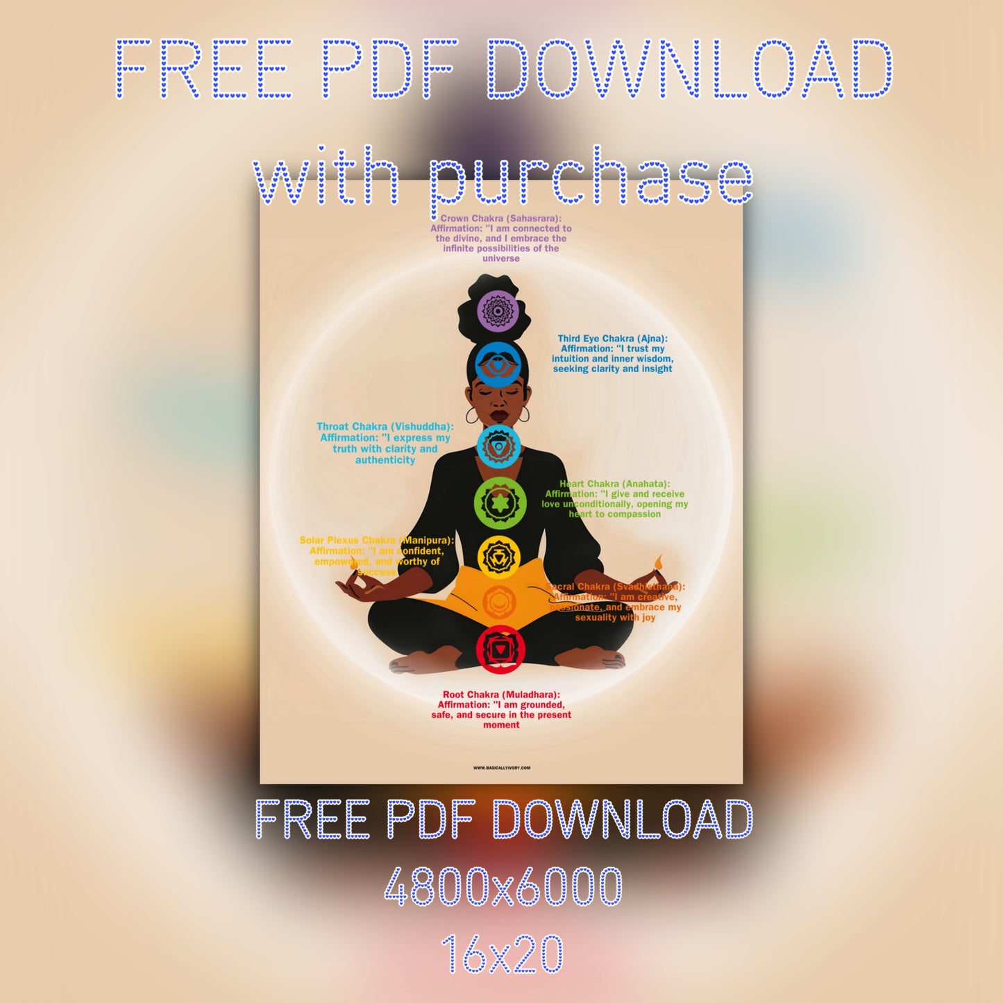 Chakra Chart and Chakra Affirmation PDF Printable Download Bundle