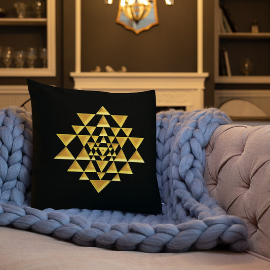 Sri Yantra Sacred Geometry Black and Gold Premium Pillow