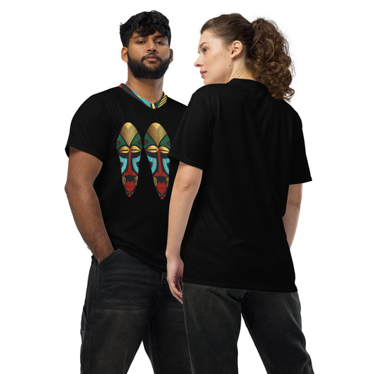 African Mask Design in Black Recycled unisex sports jersey