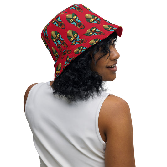 African Mask Red Reversible bucket hat