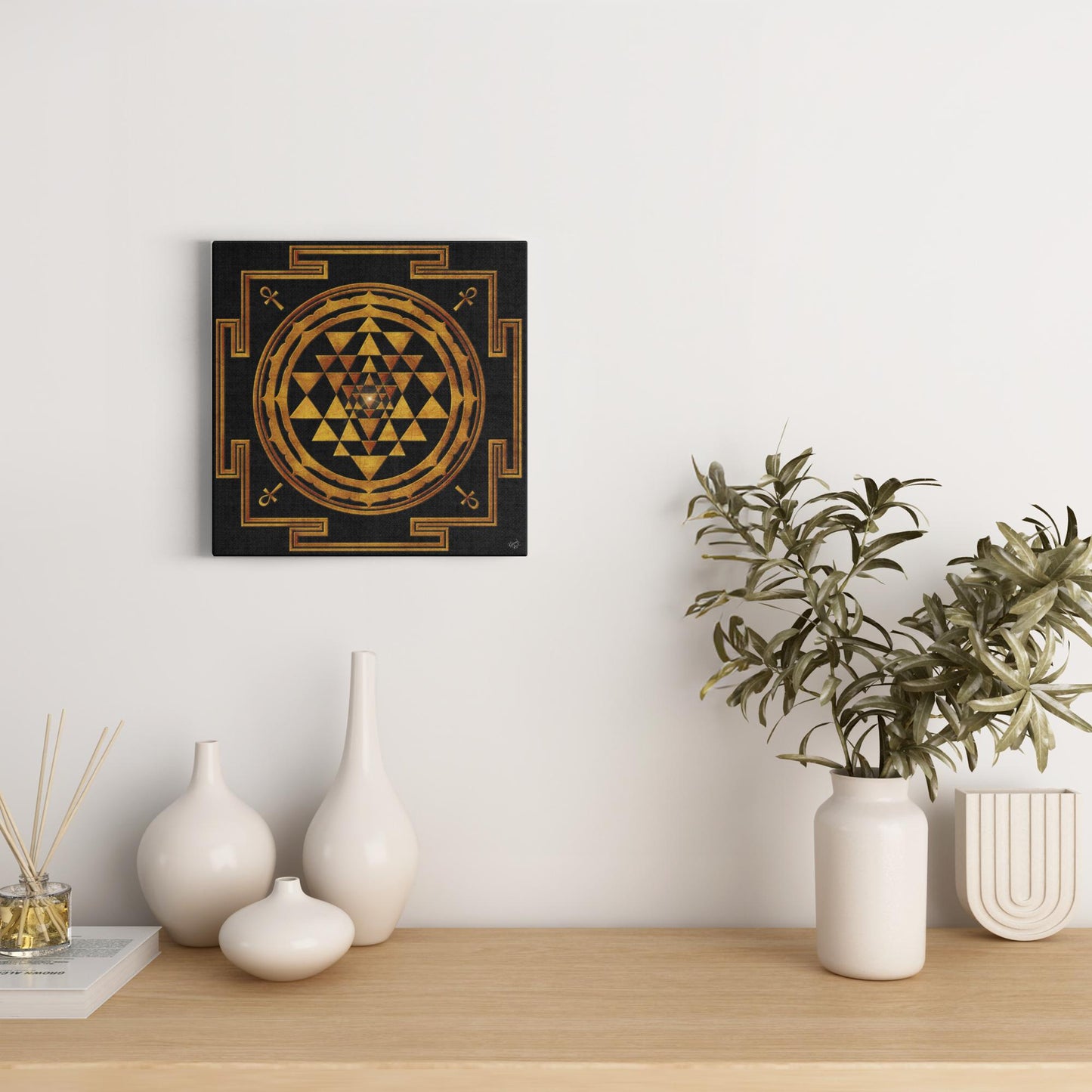 Golden Shree Yantra with Ankh Canvas Art