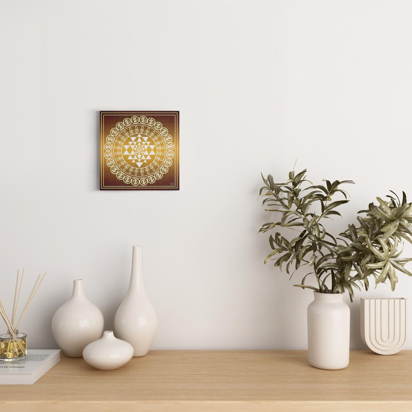 Grand Yantra Supreme Gold White Canvas Art