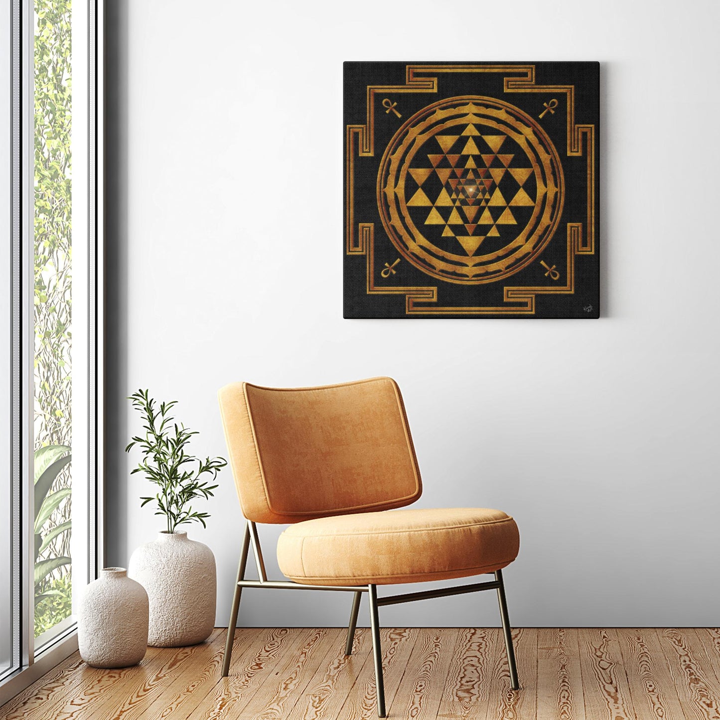 Golden Shree Yantra with Ankh Canvas Art