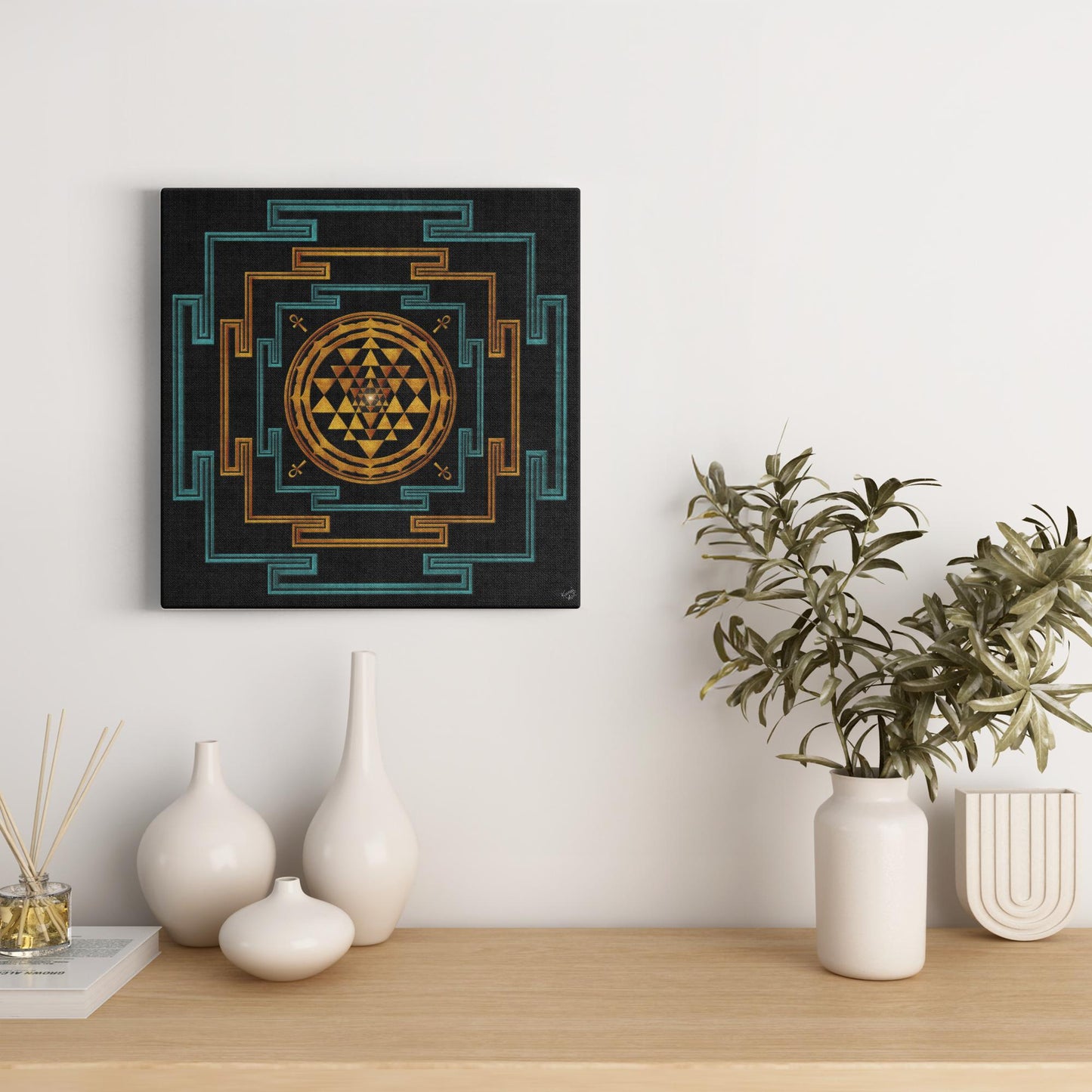 Three In One Shree (Sri) Yantra with Ankh Canvas Art