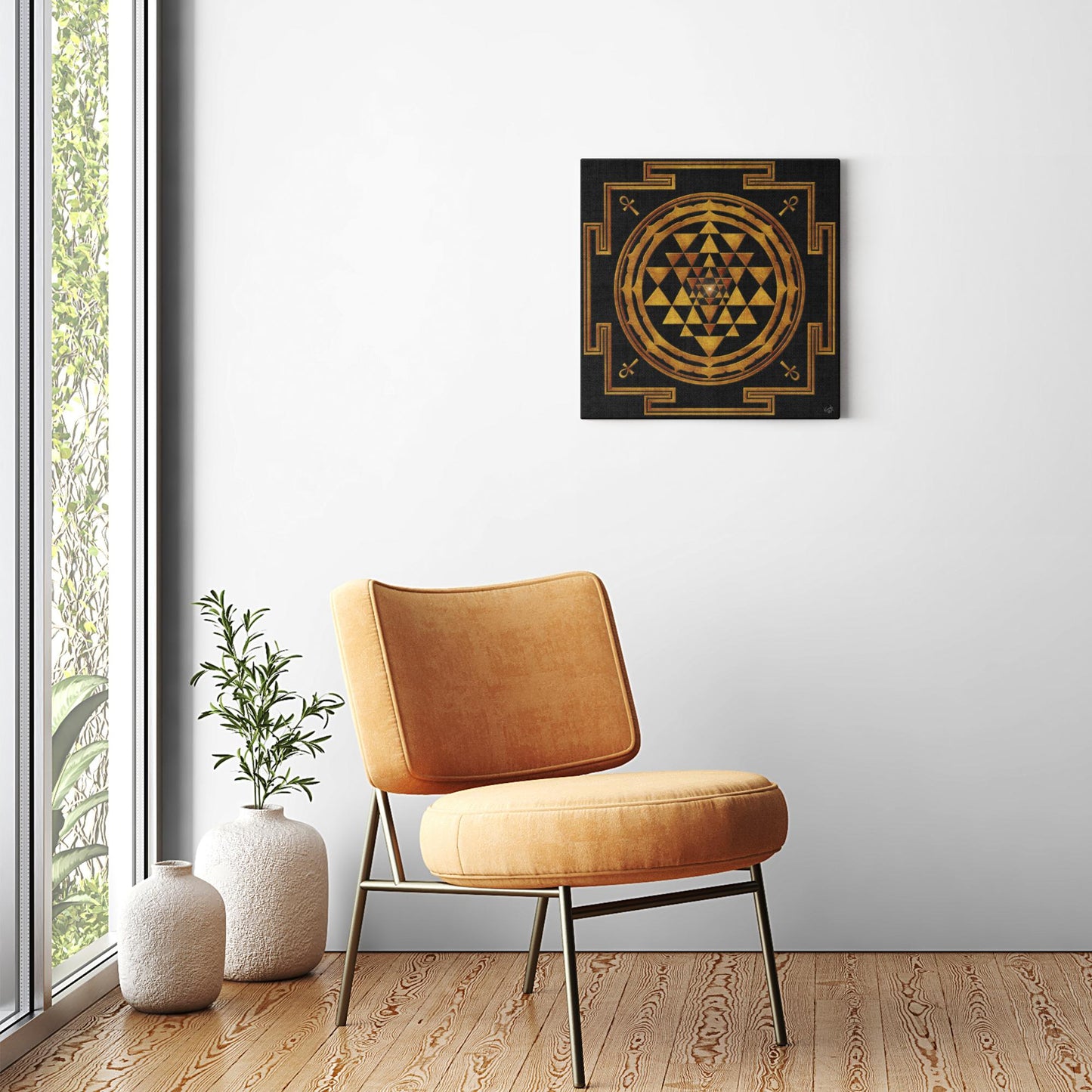 Golden Shree Yantra with Ankh Canvas Art