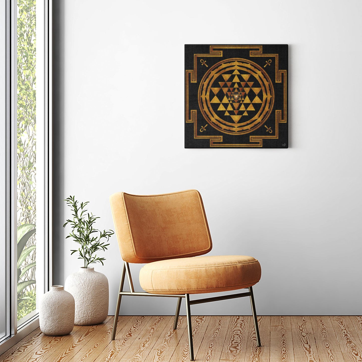 Golden Shree Yantra with Ankh Canvas Art