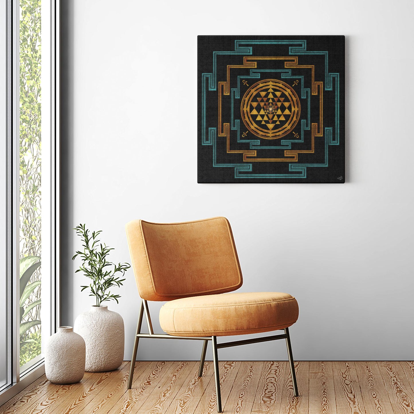 Three In One Shree (Sri) Yantra with Ankh Canvas Art