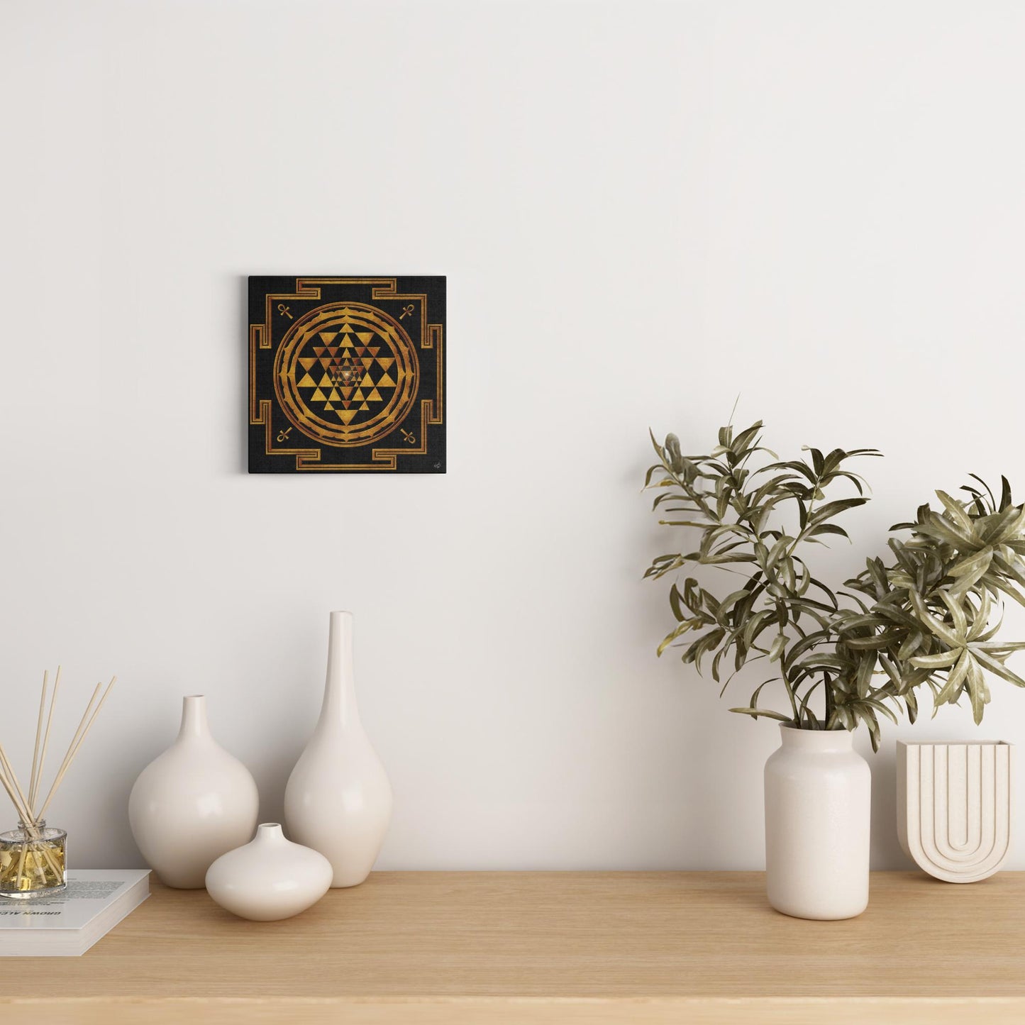 Golden Shree Yantra with Ankh Canvas Art