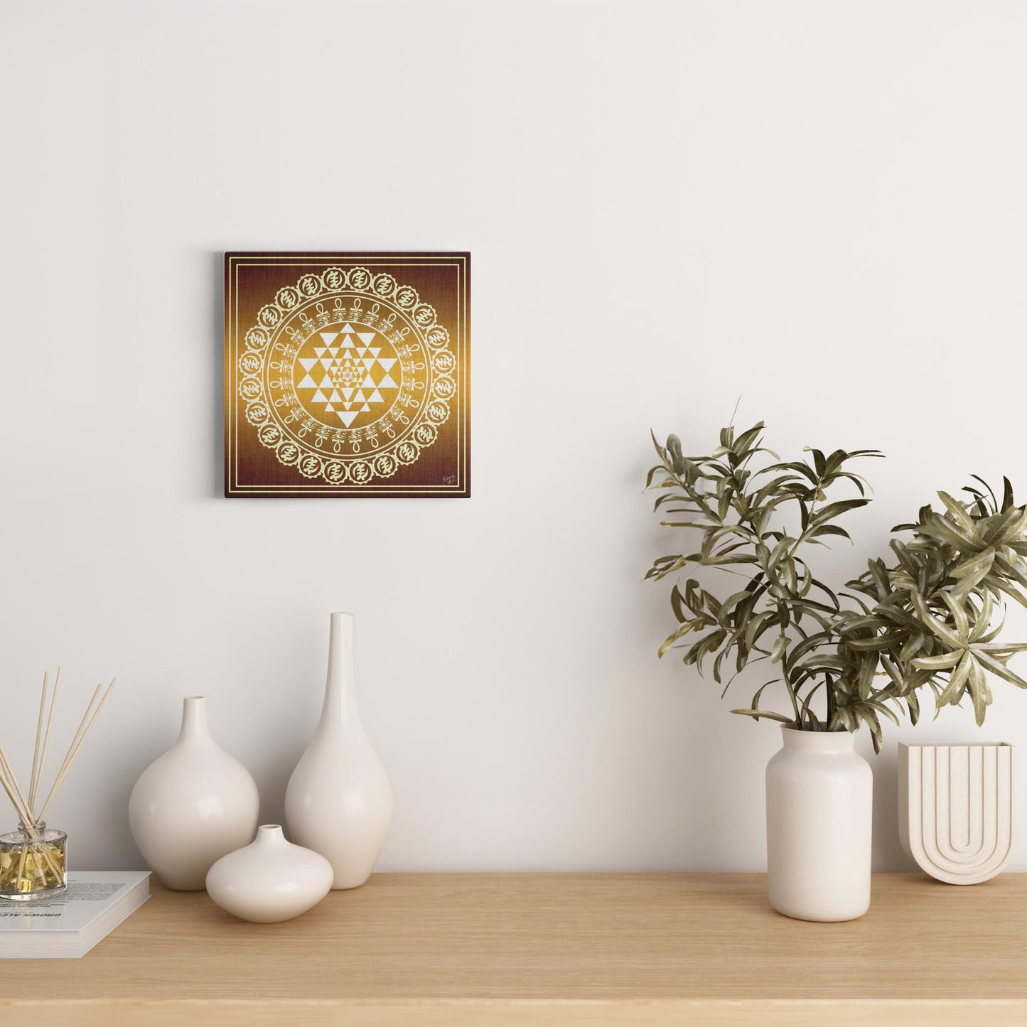 Grand Yantra Supreme Gold White Canvas Art