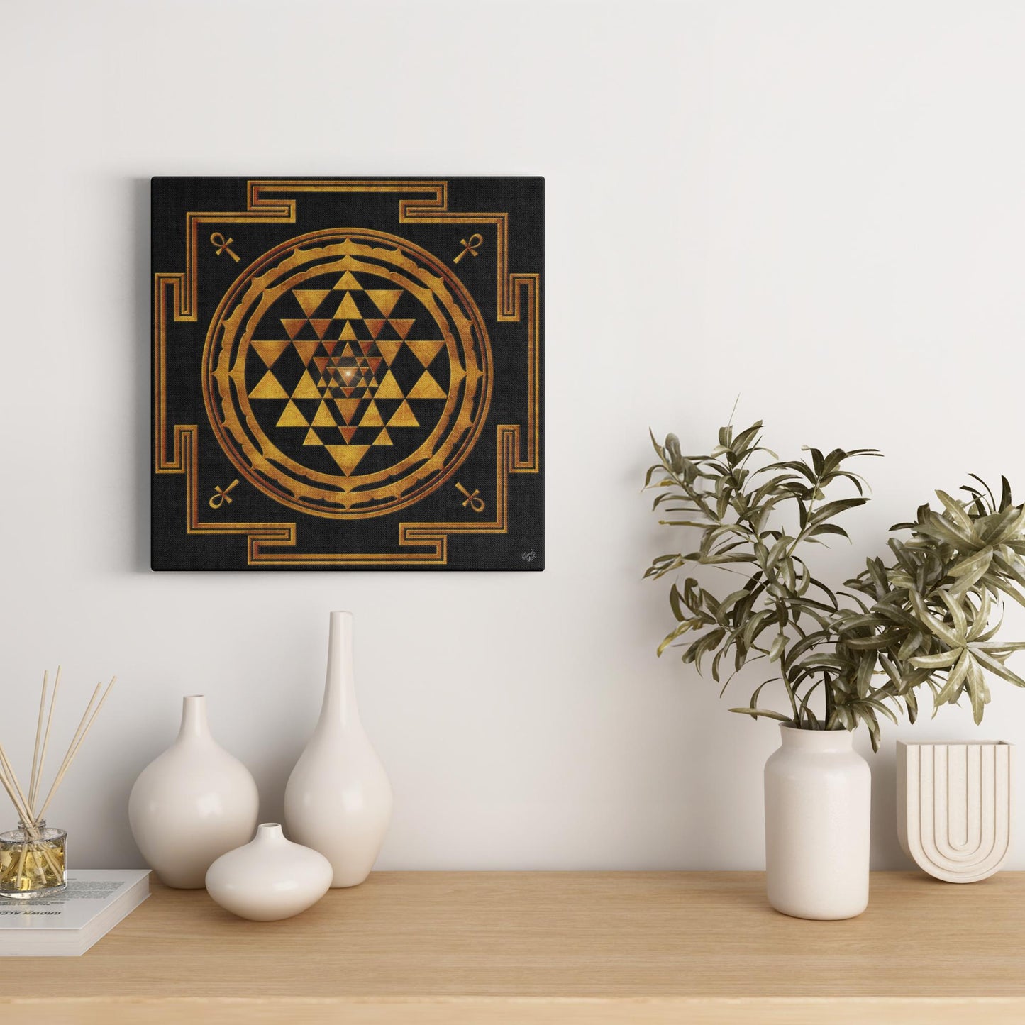 Golden Shree Yantra with Ankh Canvas Art