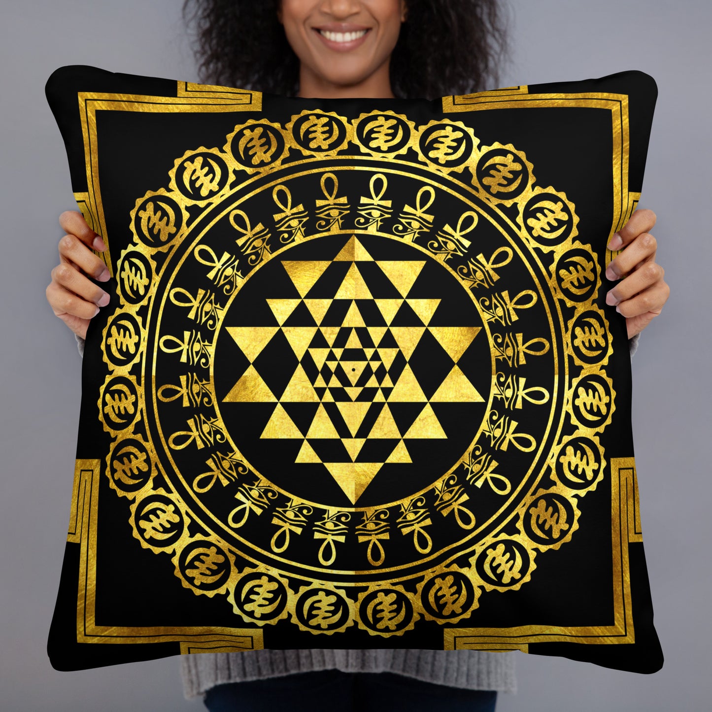 Grand Yantra Supreme Black Pillow