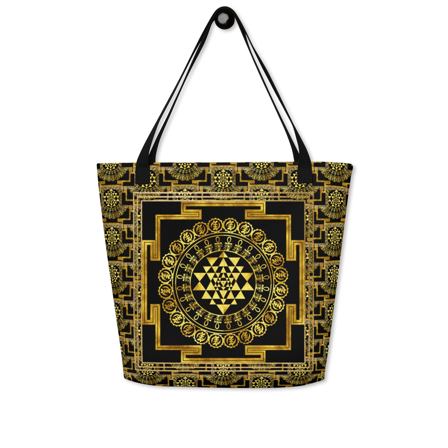 Grand Yantra Supreme Black All-Over Print Large Tote Bag