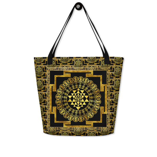 Grand Yantra Supreme Black All-Over Print Large Tote Bag