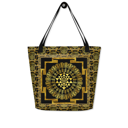 Grand Yantra Supreme Black All-Over Print Large Tote Bag