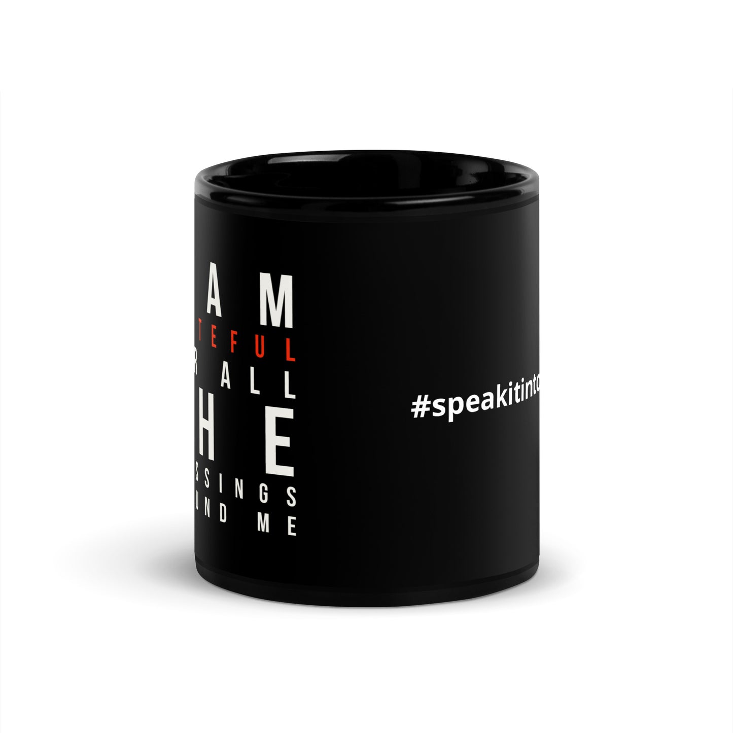 I Am Grateful Black Glossy Mug