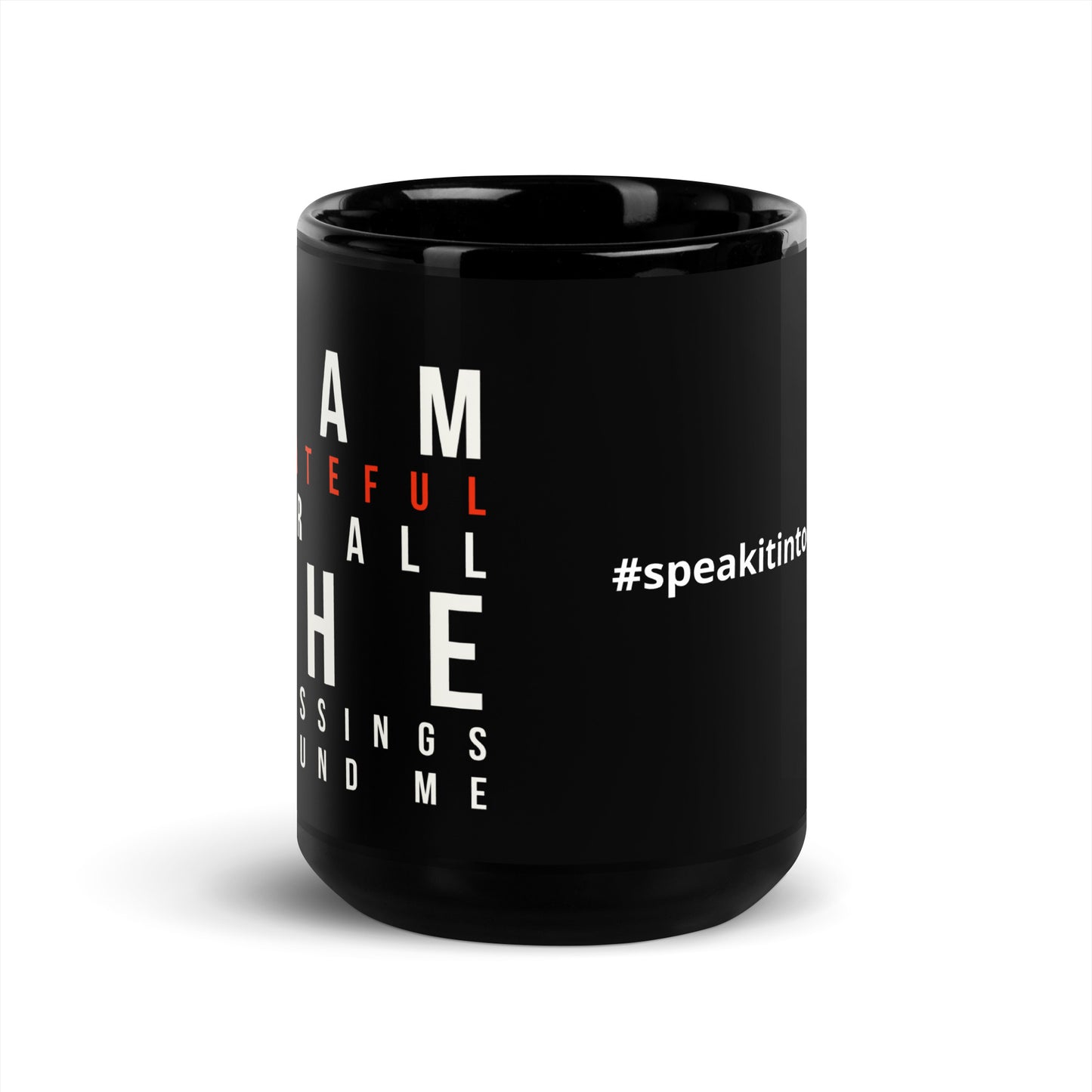 I Am Grateful Black Glossy Mug