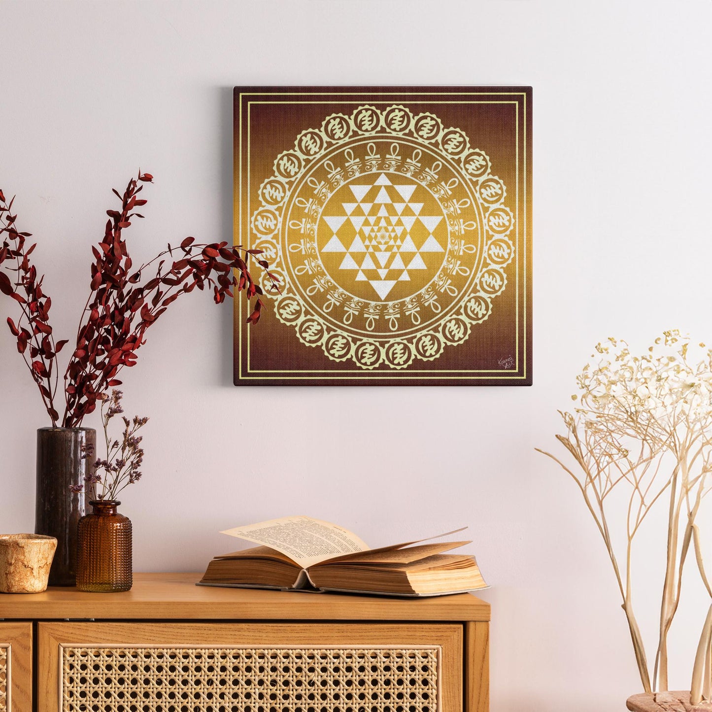 Grand Yantra Supreme Gold White Canvas Art