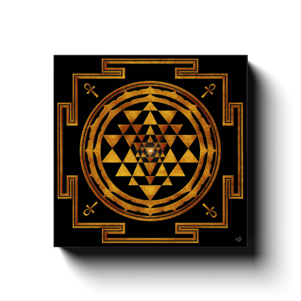 Golden Shree Yantra with Ankh Canvas Art