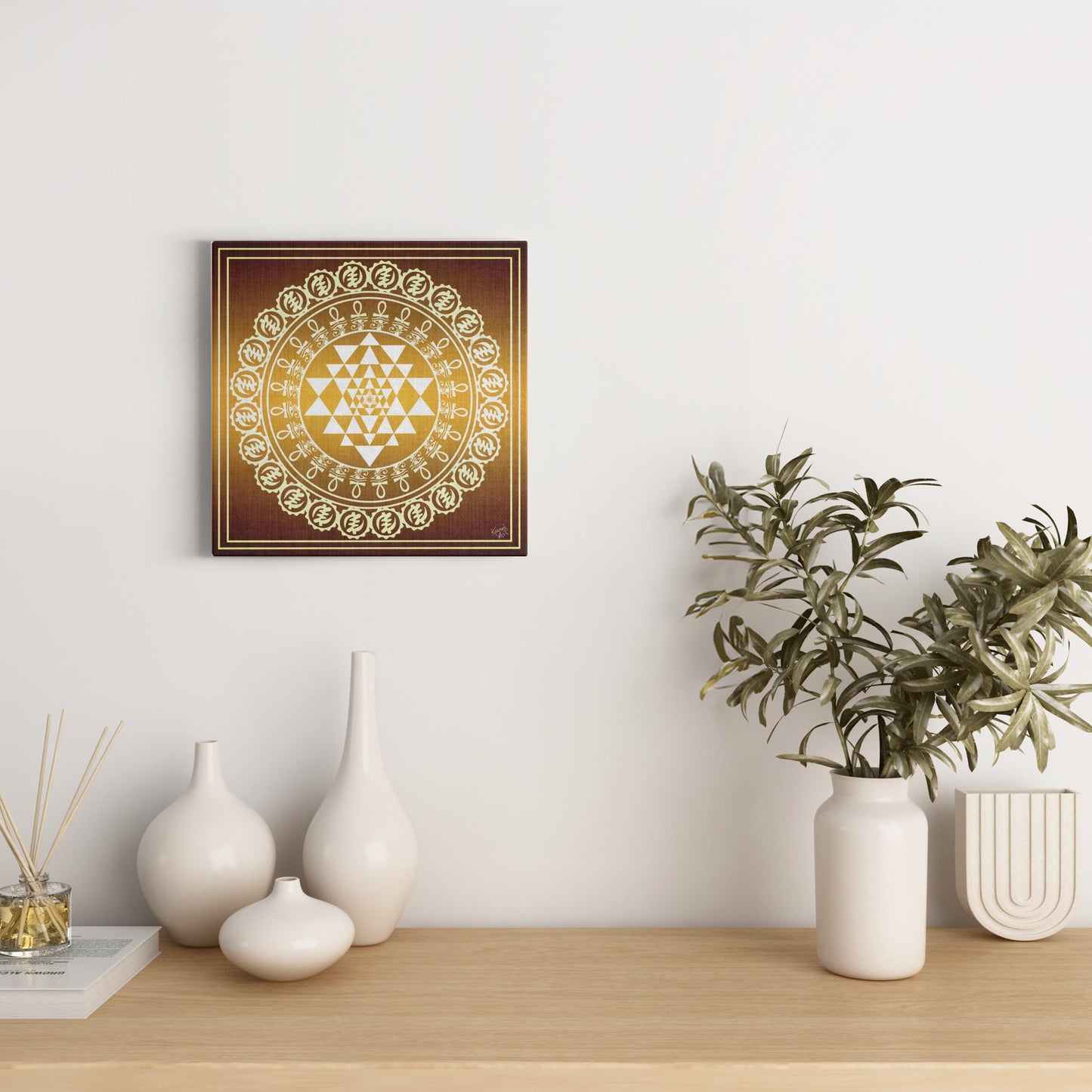 Grand Yantra Supreme Gold White Canvas Art