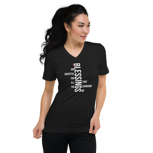 I Am Grateful For The Blessings two Unisex Short Sleeve V-Neck T-Shirt