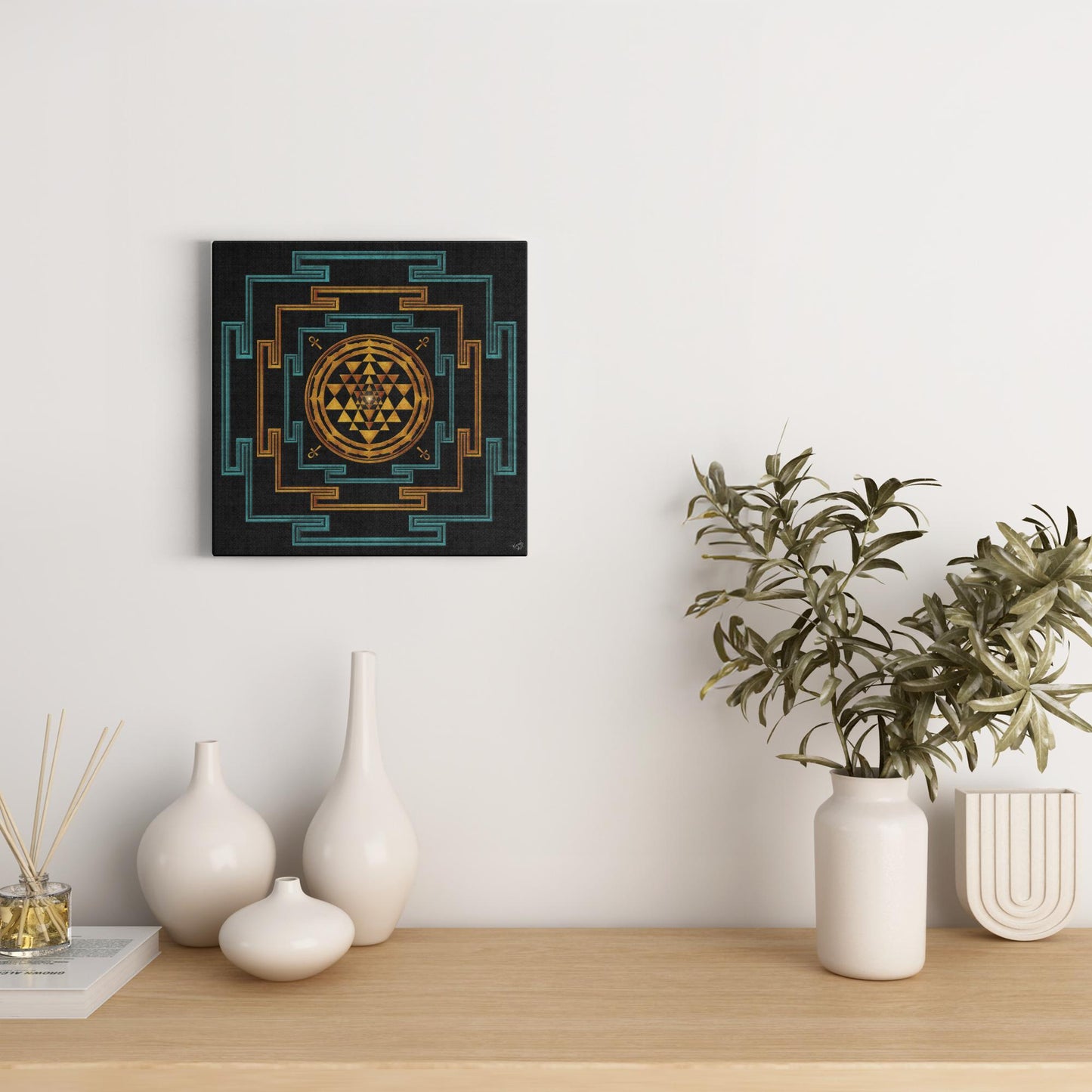 Three In One Shree (Sri) Yantra with Ankh Canvas Art