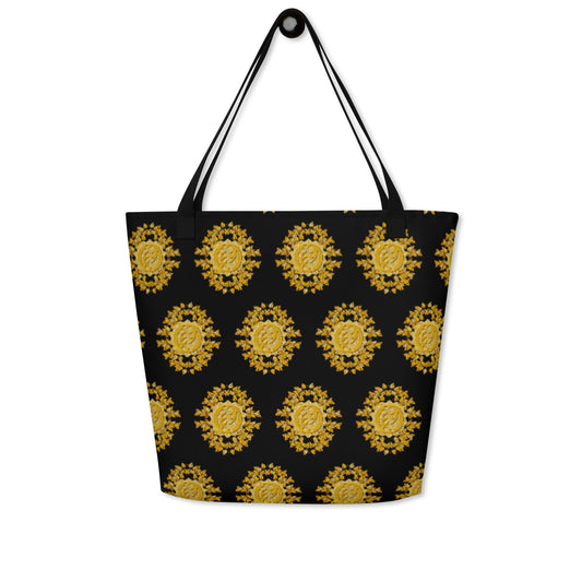 Golden Gye Nyame - God is Supreme Black Large Tote Bag