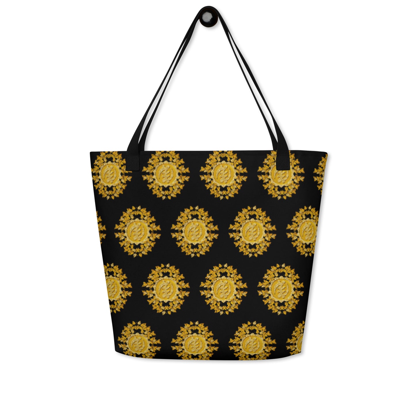 Golden Gye Nyame - God is Supreme Black Large Tote Bag