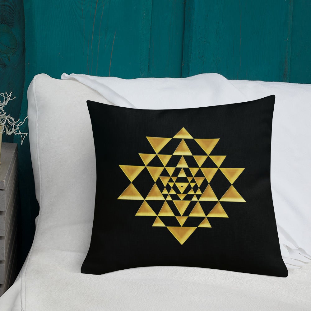 Sri Yantra Sacred Geometry Black and Gold Premium Pillow