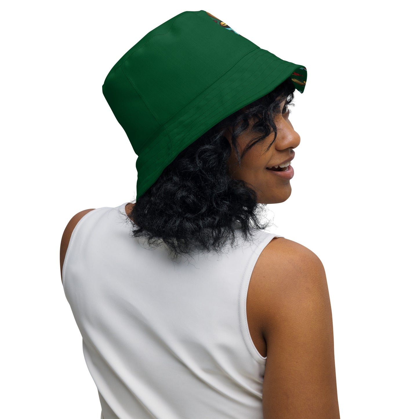 African Mask Green Reversible bucket hat