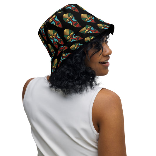 African Mask Black Reversible bucket hat