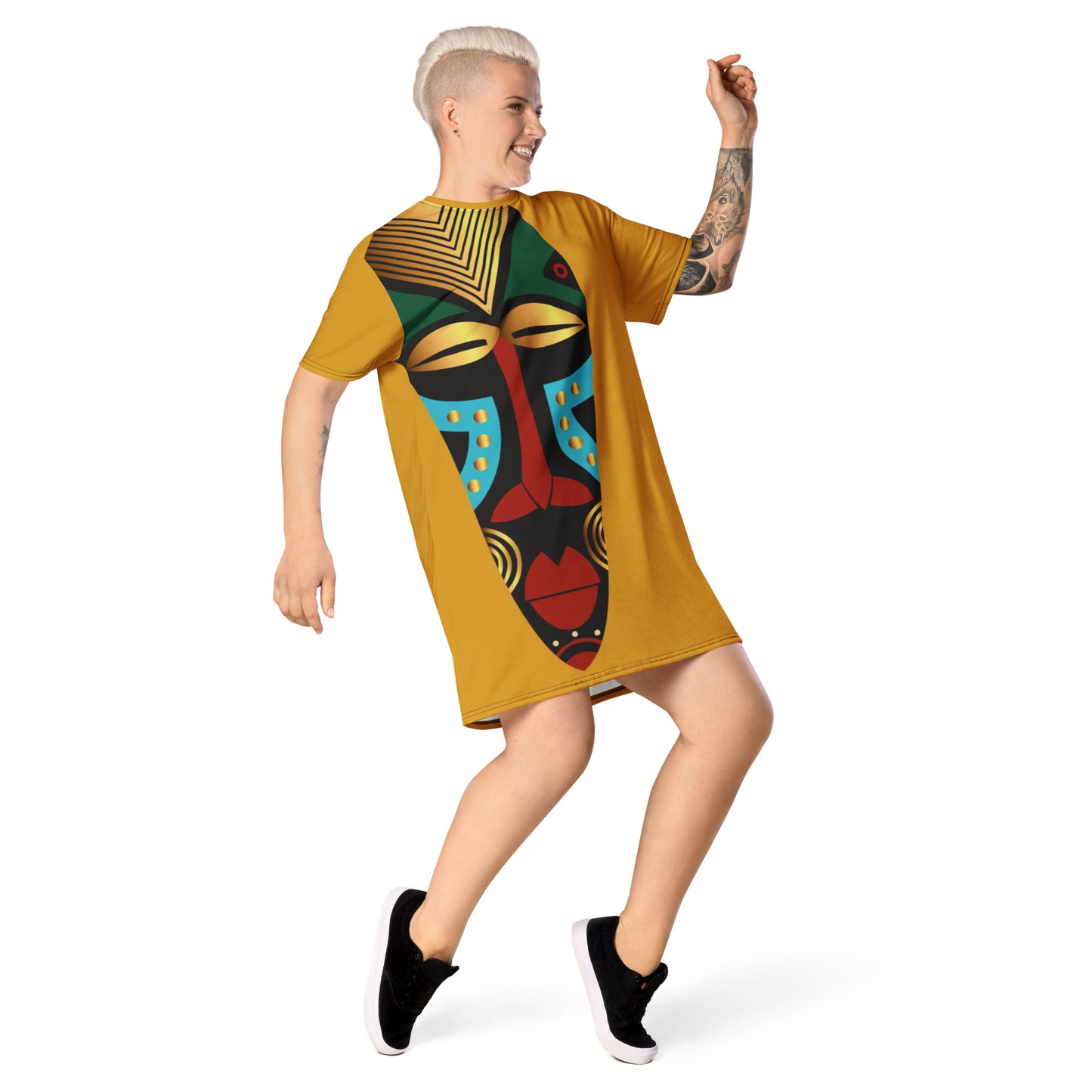 African Mask Buttercup T-shirt dress