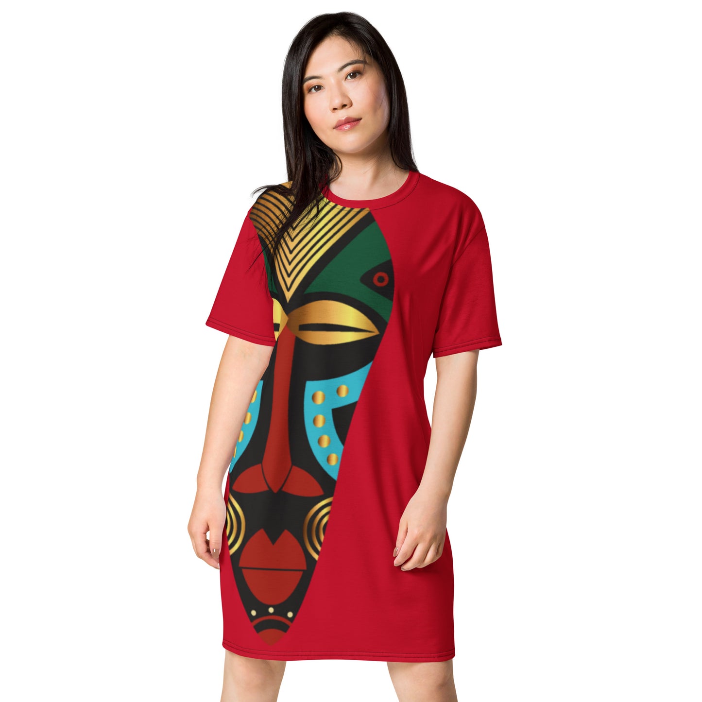 African Mask Red T-shirt dress