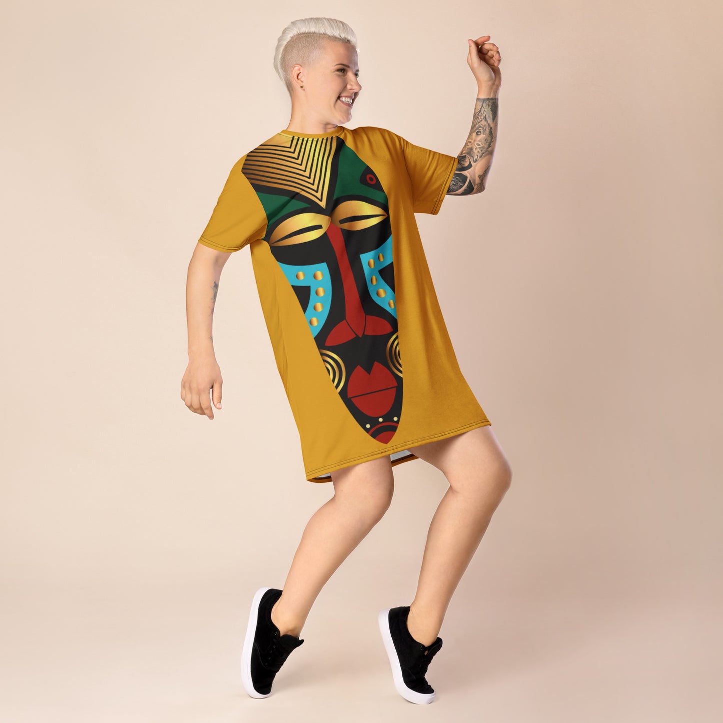 African Mask Buttercup T-shirt dress