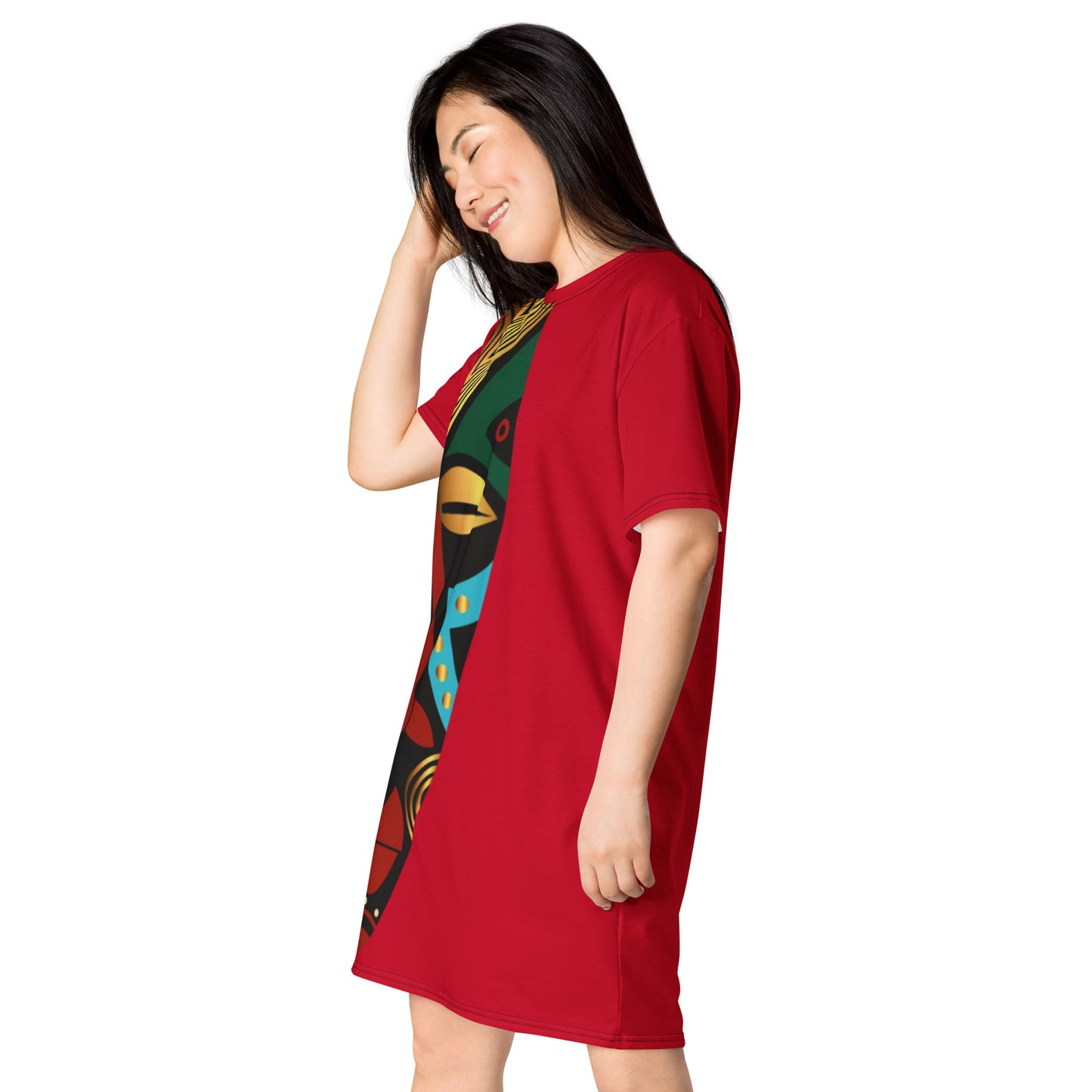 African Mask Red T-shirt dress