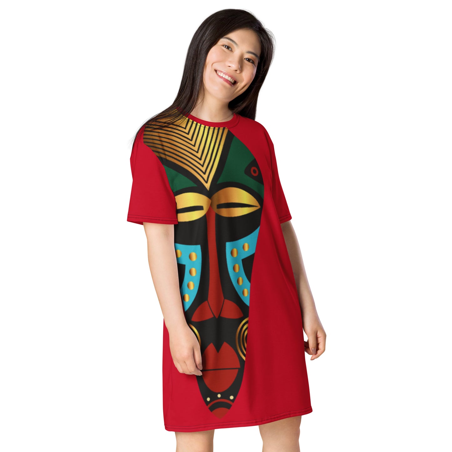 African Mask Red T-shirt dress