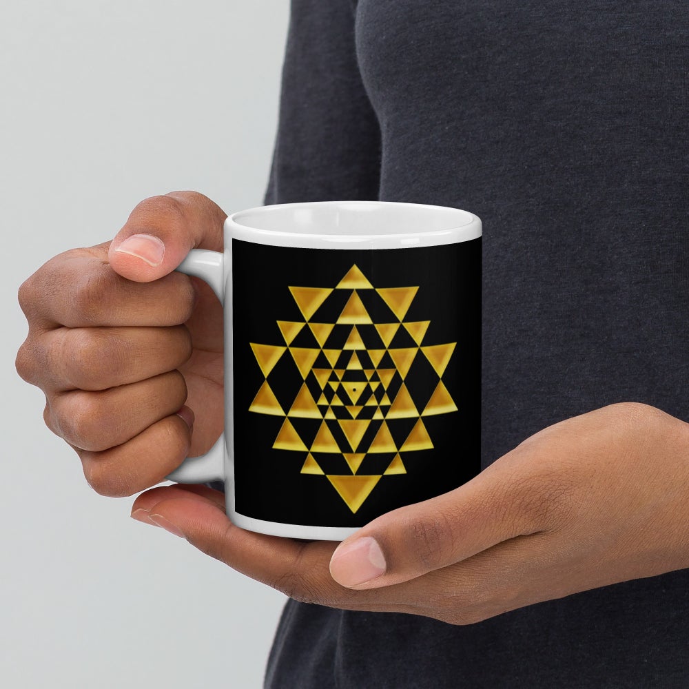 Sri Yantra Black, Gold and White Glossy Mug