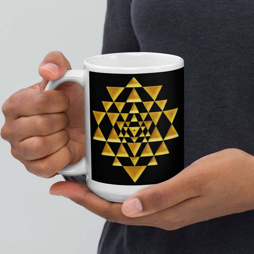 Sri Yantra Black, Gold and White Glossy Mug